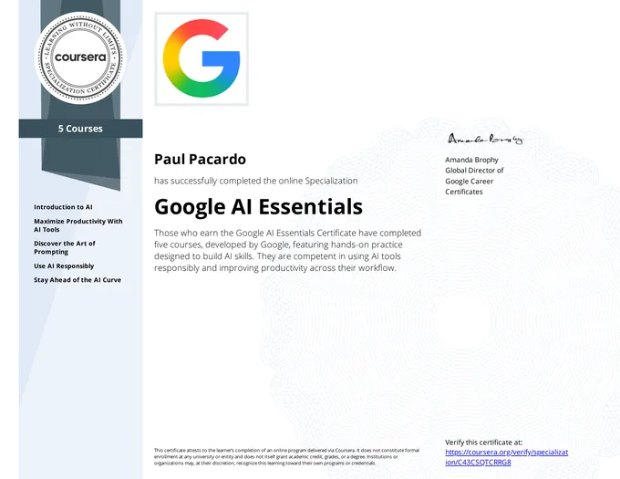 Certificate, Google AI Essentials