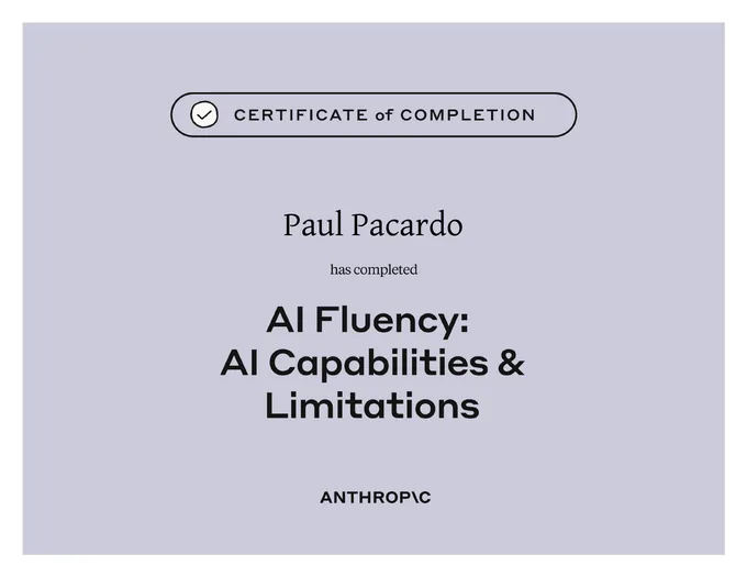 Certificate, AI Fluency: AI Capabilities and Limitations