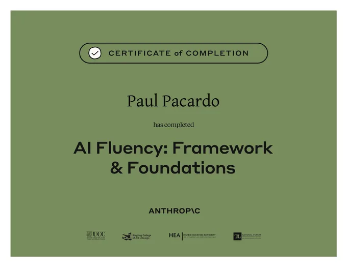 Certificate, AI Fluency: Framework and Foundations
