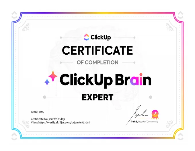 Certificate, ClickUp Brain Expert
